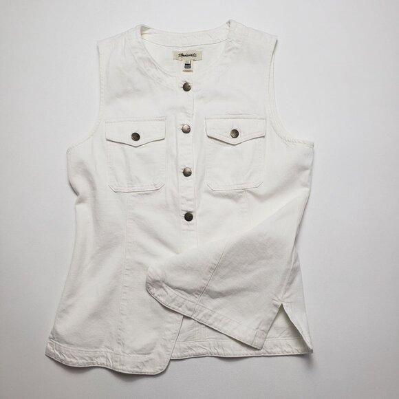 Madewell Denim High Crewneck Vest Women's Size 12 Tile White Utility Pockets NWT - Picture 15 of 16